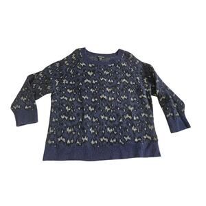 Athleta Sweater Womens 2X Blue Animal Print Merino Extra Fine Wool Long Sleeve